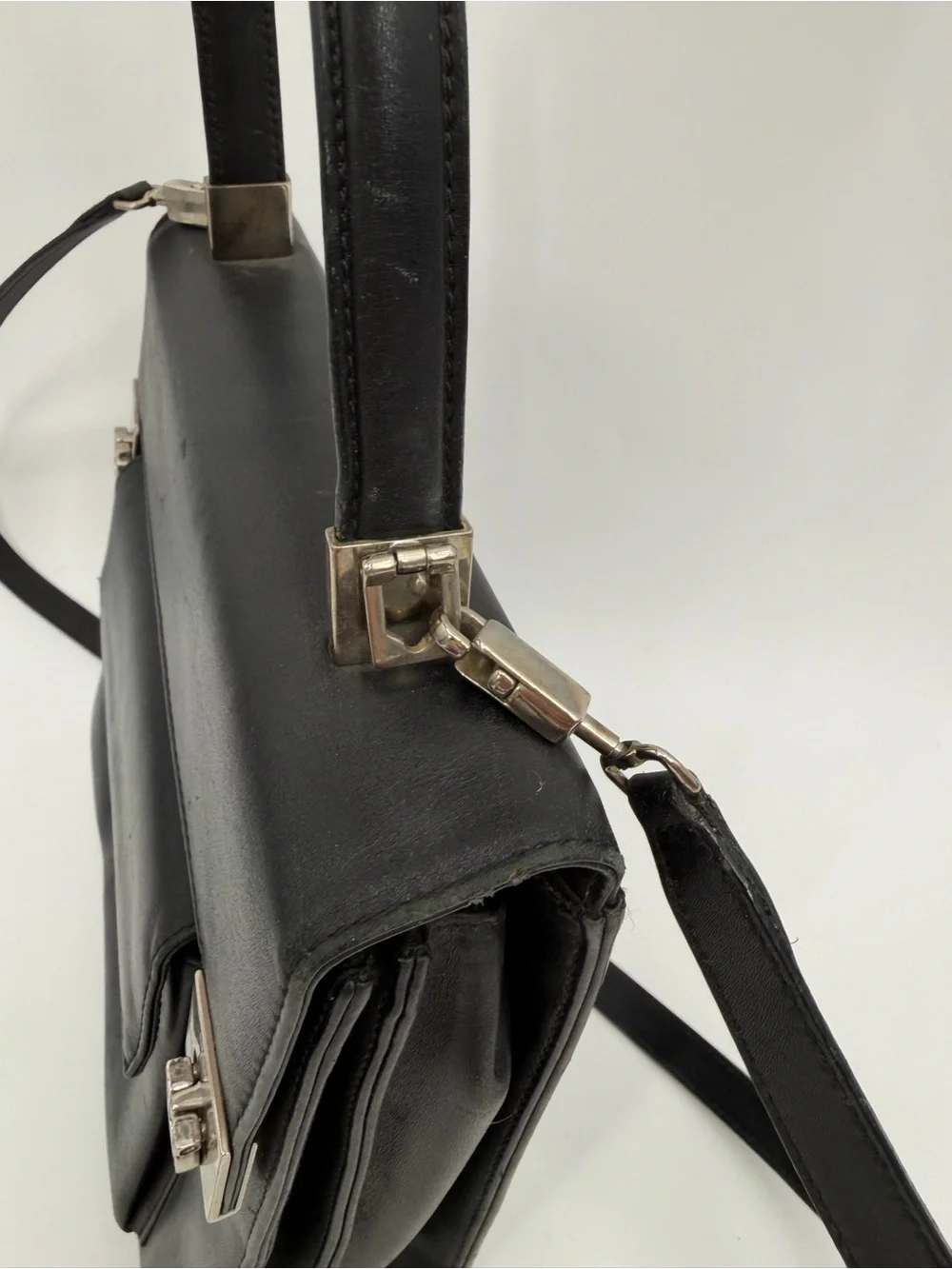 Vintage Salvatore Ferragamo Gancini Kelly Bag Black Leather Auth Papers